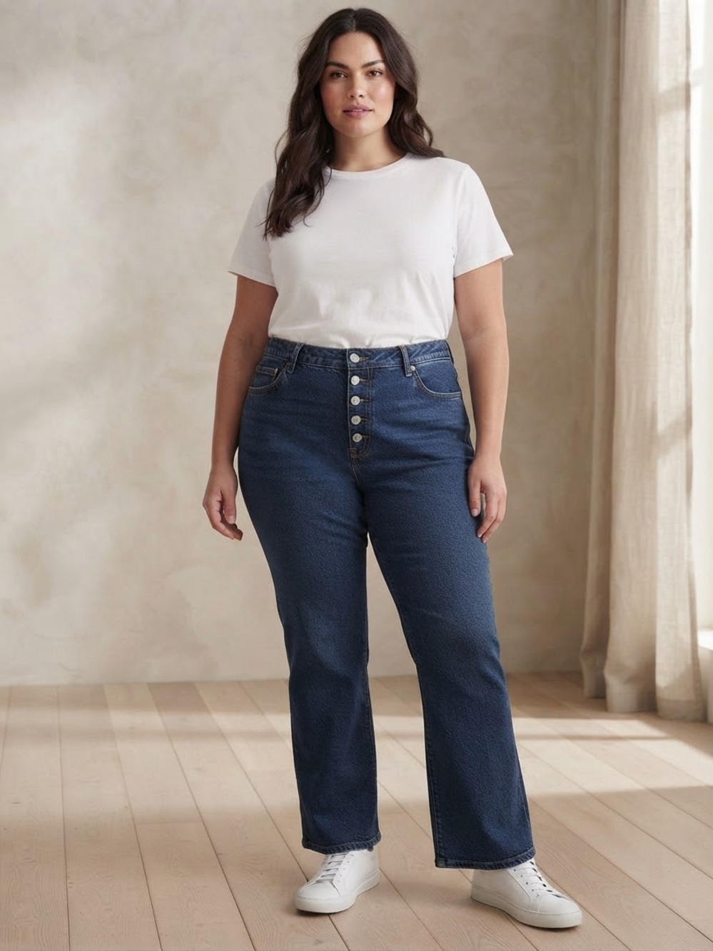 BOYISH High-Rise Button Fly Boot Leg Jeans in Dark Blue Plus Size